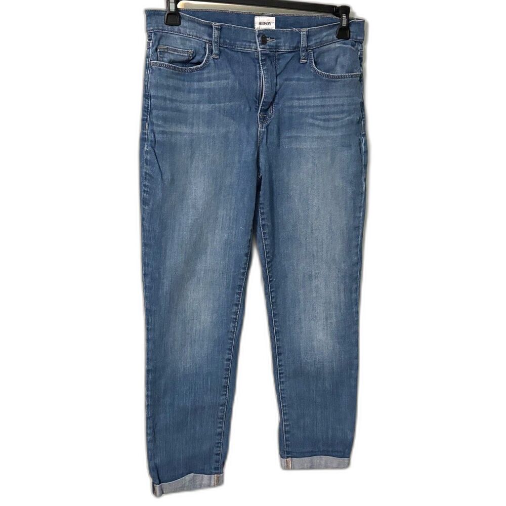 Hudson Natalie Midrise Slim Boyfriend Jeans Size 29 Medium Wash Cuffed Stretch